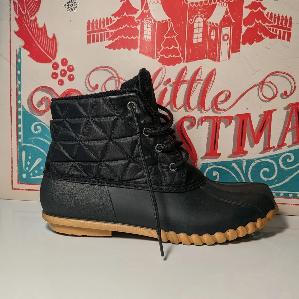Henry Ferrera Women's Quilted Black Winter Duck Boots Size 9 - Picture 3 of 9
